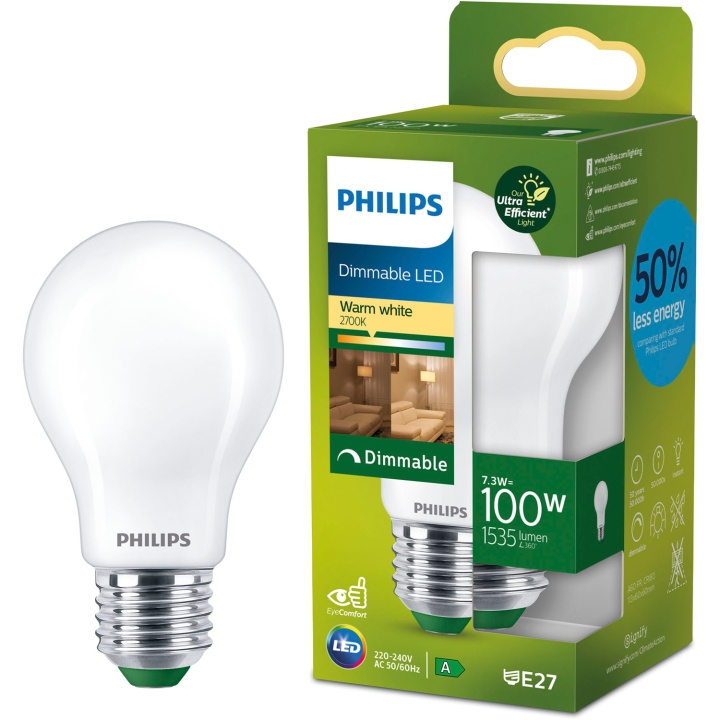 Philips LED E27 Normal A60 7,3W (100W) Frostad 1535lm Dimbar 2700K Energiklass A i gruppen HJEMMEELEKTRONIK / Lys / LED lamper hos TP E-commerce Nordic AB (D05506)