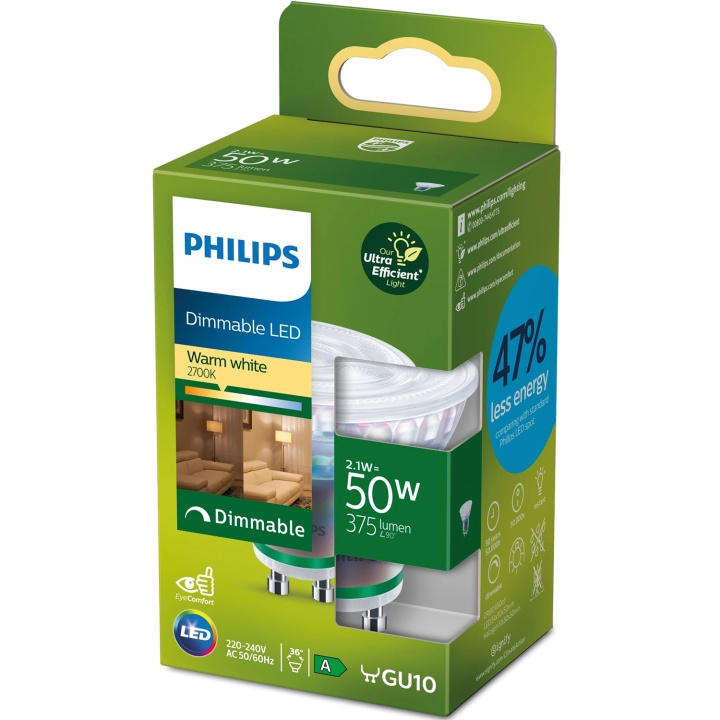 Philips LED GU10 2,1W (50W) 375lm Dimbar 2700K Energiklass A i gruppen HJEMMEELEKTRONIK / Lys / LED lamper hos TP E-commerce Nordic AB (D05507)