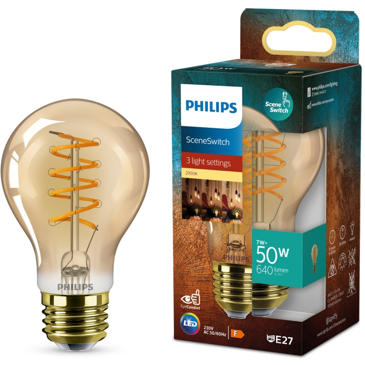 Philips LED SceneSwitch E27 A60 7-3,8-1W (50W) Deco spiral i gruppen HJEMMEELEKTRONIK / Lys / LED lamper hos TP E-commerce Nordic AB (D05508)