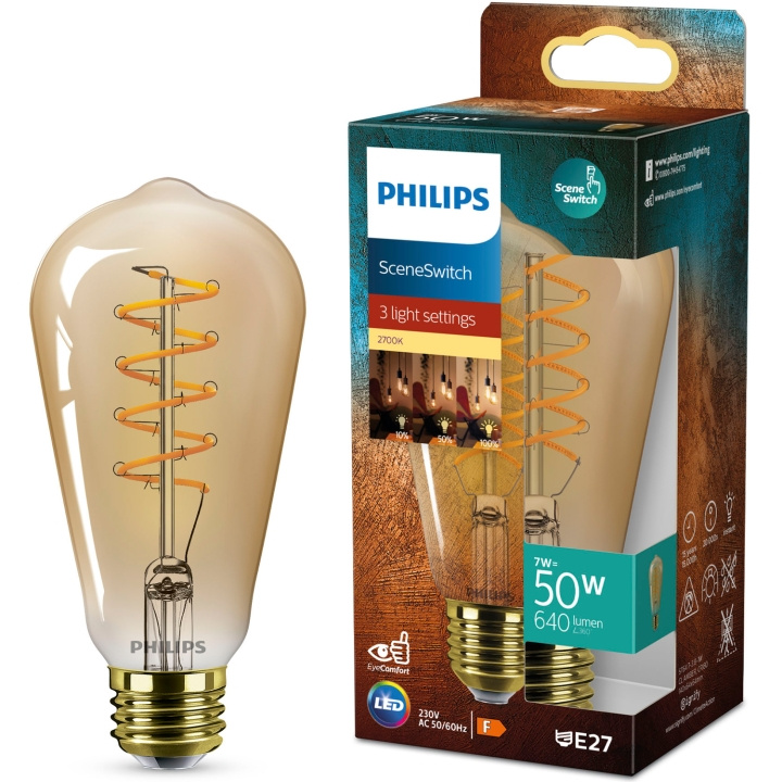 Philips LED SceneSwitch E27 ST64 7-3,8-1W (50W) Deco spiral i gruppen HJEMMEELEKTRONIK / Lys / LED lamper hos TP E-commerce Nordic AB (D05509)