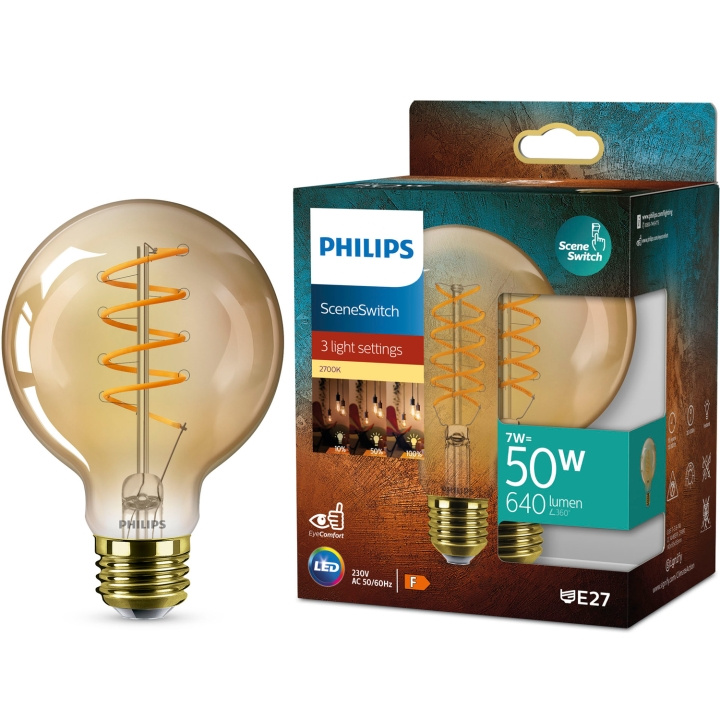 Philips LED SceneSwitch E27 G95 7-3,8-1W (50W) Deco spiral i gruppen HJEMMEELEKTRONIK / Lys / LED lamper hos TP E-commerce Nordic AB (D05510)