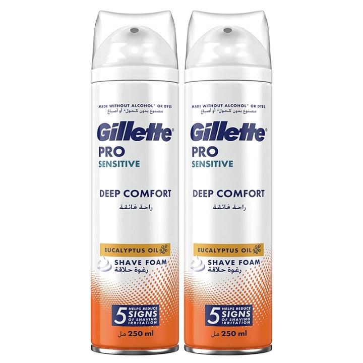 Gillette Pro Sensitive Deep Comfort Shave Foam 2x250ml i gruppen SKØNHED & HELSE / Hår og styling / Barbering og trimning / Barberskraber og tilbehør hos TP E-commerce Nordic AB (D05589)