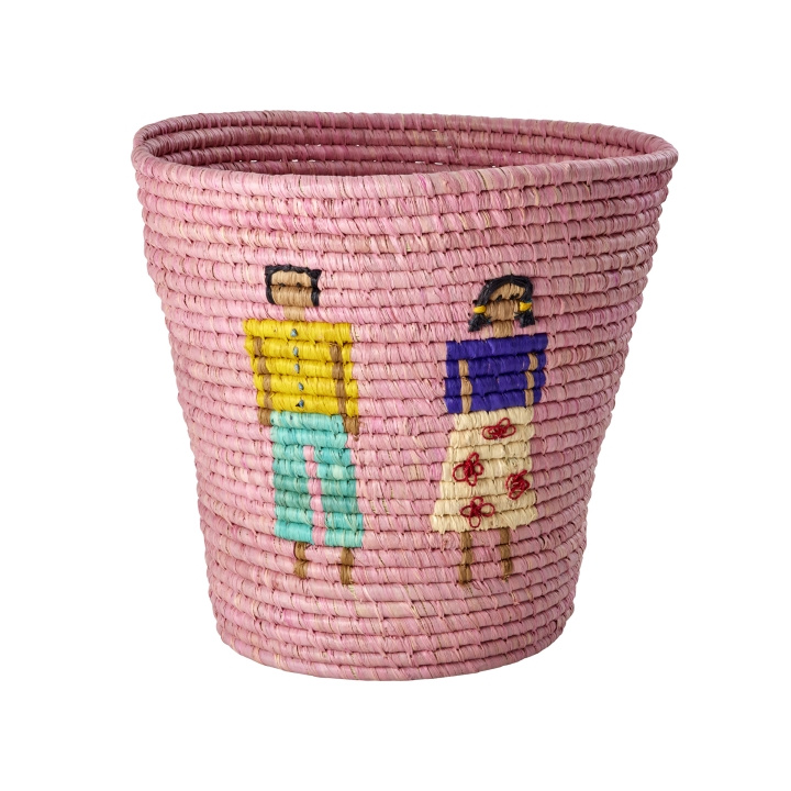 RICE Rund Raffia-kurv med mennesker og 3D-detaljer - Pink i gruppen LEGETØJ, BØRN & BABY / Børneværelse / Opbevaring hos TP E-commerce Nordic AB (D06761)