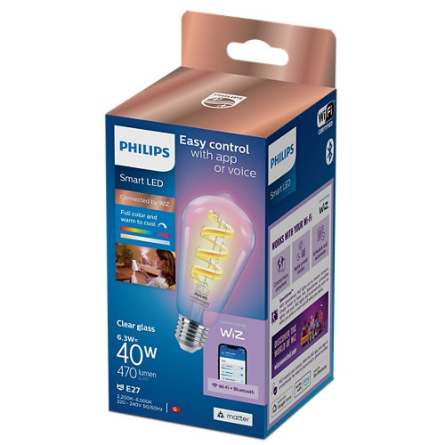 WiZ Philips - Klar 40W ST64 E27 glødepære - Elegance i belysningen i gruppen HJEMMEELEKTRONIK / Lys / LED lamper hos TP E-commerce Nordic AB (D07568)