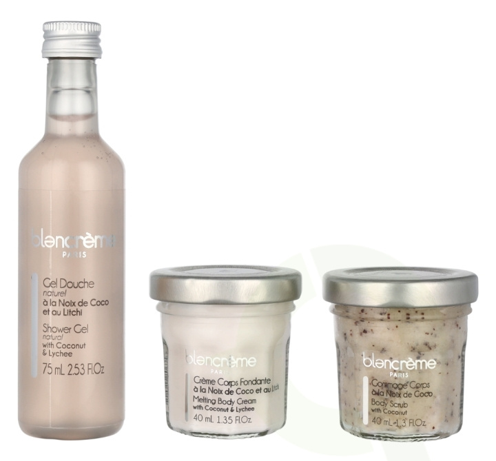 Blancreme Body Essentials Trio Set 155 ml Shower Gel 75ml/Body Scrub 40ml/Body Cream 40ml - Coconut & Lychee i gruppen SKØNHED & HELSE / Hudpleje / Kropspleje / Bad & brusecreme hos TP E-commerce Nordic AB (D07965)