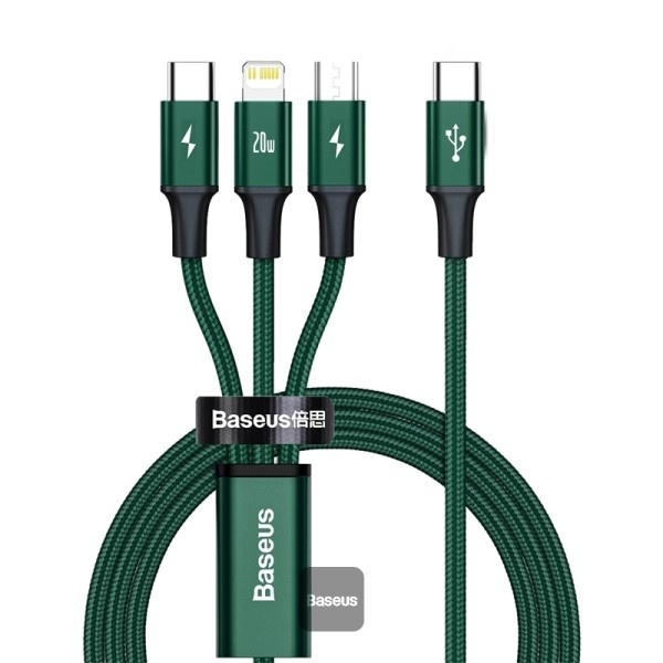 Baseus Rapid Series 3-in-1 USB-C til Lightning/Micro/USB-C 1.5m Grøn i gruppen COMPUTERTILBEHØR / Kabler og adaptere / USB / USB-C hos TP E-commerce Nordic AB (D10365)