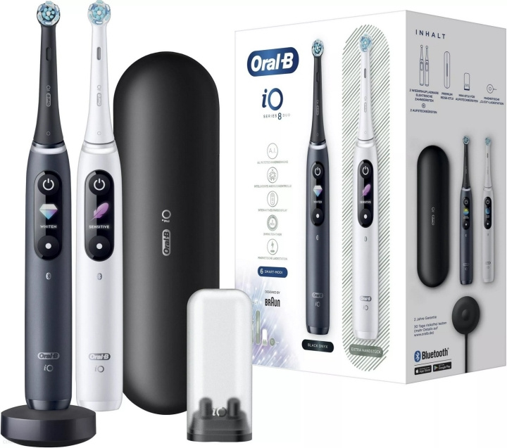 Oral B iO Series 8 Duo Tandbørstesæt, Sort & Hvit i gruppen SKØNHED & HELSE / Oral pleje / Elektriske tandbørster hos TP E-commerce Nordic AB (D10473)