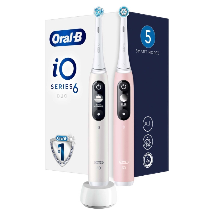 Oral B iO Series 6 Duo Electric Toothbrush, White & Light Pink i gruppen SKØNHED & HELSE / Oral pleje / Elektriske tandbørster hos TP E-commerce Nordic AB (D10509)