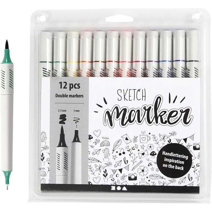 Creative Toys Sketch Marker - Standardfarver 12 stk (37382) i gruppen SPORT, FRITID & HOBBY / Hobby / Mal & Tegn / Kuglepenne, Farveblyanter & Tuschpenne hos TP E-commerce Nordic AB (D10956)