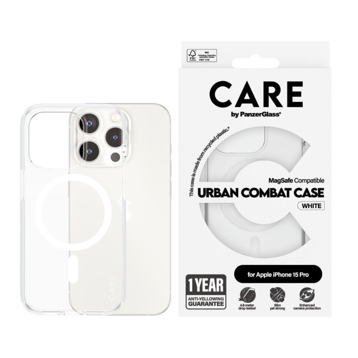 CARE by PanzerGlass - Etui Transparent m. hvid MagSafe - iPhone 15 Pro i gruppen SMARTPHONES & TABLETS / Mobil Beskyttelse / Apple / iPhone 15 hos TP E-commerce Nordic AB (D12562)