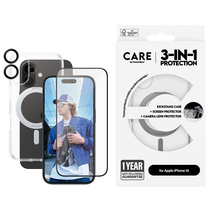 CARE by PanzerGlass - 3-i-1 keramikpakke - iPhone 16 i gruppen SMARTPHONES & TABLETS / Mobil Beskyttelse / Apple / iPhone 16 hos TP E-commerce Nordic AB (D12604)