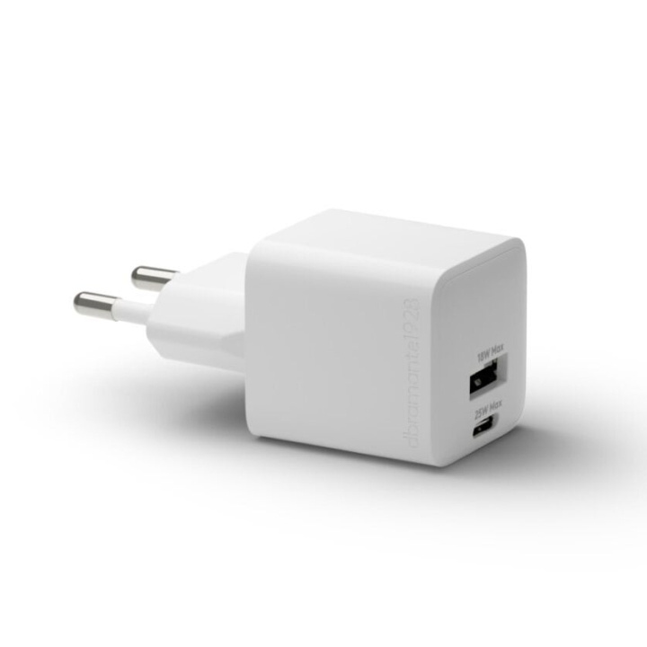 dbramante1928 Re-charge - Vægoplader GaN - USB-C+USB-A 25W+18W EU - Hvid i gruppen SMARTPHONES & TABLETS / Opladere og kabler / Vægoplader / Væg oplader Type C hos TP E-commerce Nordic AB (D12822)