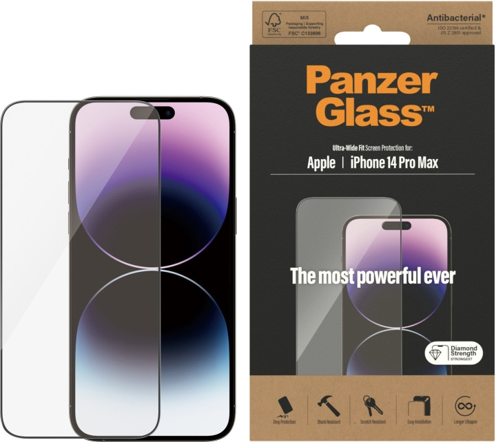 PanzerGlass panserglas, iPhone 14 Pro Max, sort ramme i gruppen SMARTPHONES & TABLETS / Mobil Beskyttelse / Apple / iPhone 14 hos TP E-commerce Nordic AB (D13458)