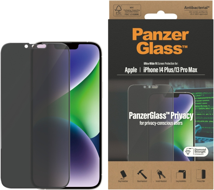 PanzerGlass Privacy-skærmbeskytter, iPhone 14 Plus / 13 Pro Max, sort ramme i gruppen SMARTPHONES & TABLETS / Mobil Beskyttelse / Apple / iPhone 14 hos TP E-commerce Nordic AB (D13460)