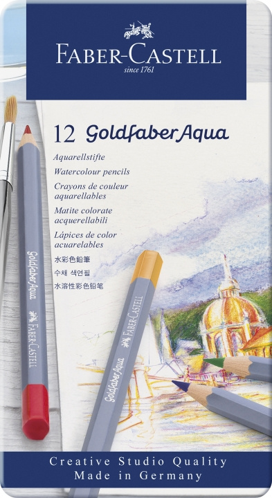 Faber-Castell Akvarel. penc. Goldfaber Aqua dåse (12 stk.) (114612) i gruppen SPORT, FRITID & HOBBY / Hobby / Mal & Tegn / Kuglepenne, Farveblyanter & Tuschpenne hos TP E-commerce Nordic AB (D13765)