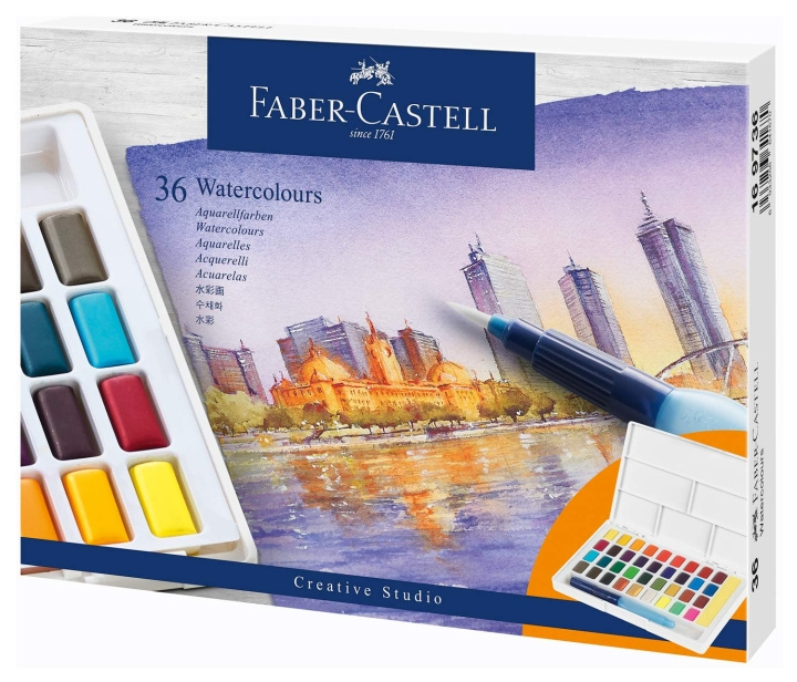 Faber-Castell Akvarelfarver i pander, 36 dele (169736) i gruppen SPORT, FRITID & HOBBY / Hobby / Mal & Tegn / Kuglepenne, Farveblyanter & Tuschpenne hos TP E-commerce Nordic AB (D13781)