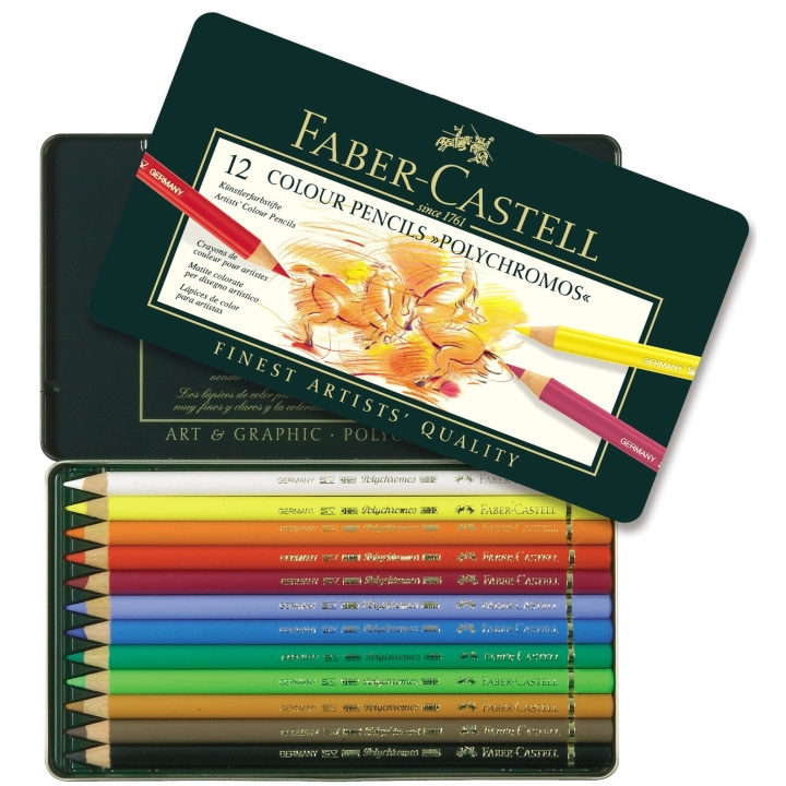 Faber-Castell Polychromos Farveblyant dåse med 12 stk i gruppen SPORT, FRITID & HOBBY / Hobby / Mal & Tegn / Kuglepenne, Farveblyanter & Tuschpenne hos TP E-commerce Nordic AB (D13790)