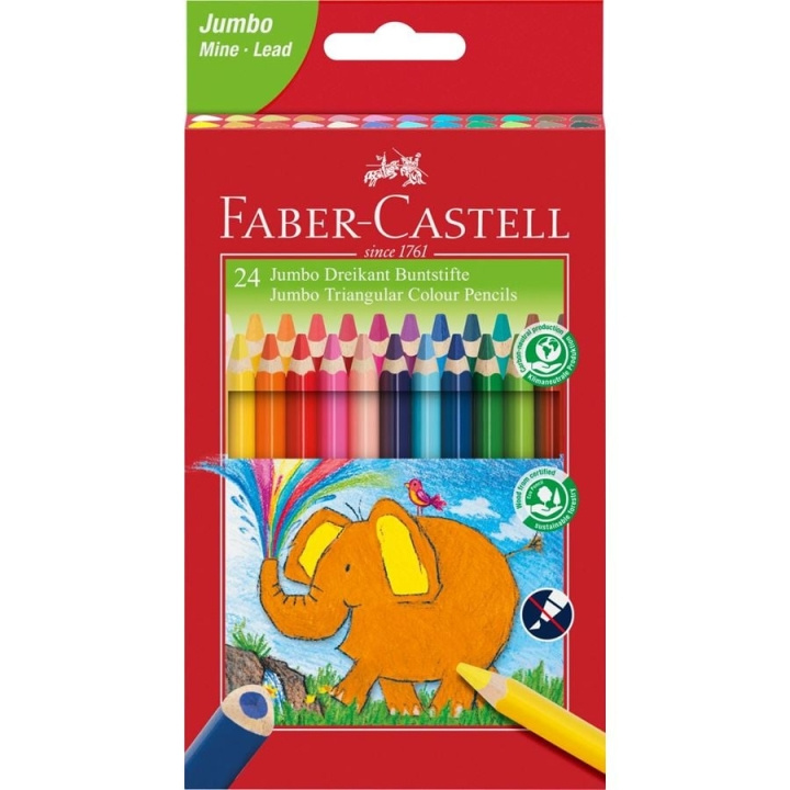 Faber-Castell Jumbo trekantede farveblyanter, etui med 24 stk (116524) i gruppen SPORT, FRITID & HOBBY / Hobby / Mal & Tegn / Kuglepenne, Farveblyanter & Tuschpenne hos TP E-commerce Nordic AB (D13802)