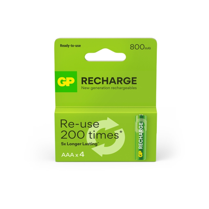 GP Recharge genopladeligt batteri, størrelse AAA, 800 mAh, 4-pak i gruppen HJEMMEELEKTRONIK / Batterier og opladere / Genopladelige batterier / AAA hos TP E-commerce Nordic AB (D13831)