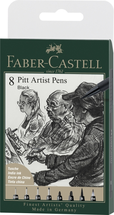 Faber-Castell Pitt Artist Pen tuschpen, æske a 8 stk, sort (167158) i gruppen SPORT, FRITID & HOBBY / Hobby / Mal & Tegn / Kuglepenne, Farveblyanter & Tuschpenne hos TP E-commerce Nordic AB (D13969)