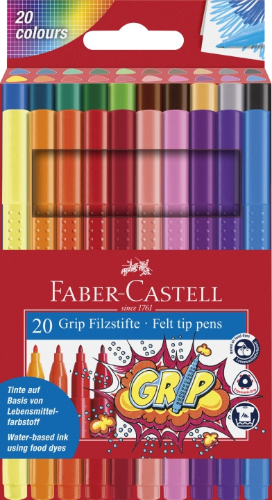 Faber-Castell Fiberpenne Grip Colour Marker sæt (20 stk.) (155320) i gruppen SPORT, FRITID & HOBBY / Hobby / Mal & Tegn / Kuglepenne, Farveblyanter & Tuschpenne hos TP E-commerce Nordic AB (D13992)