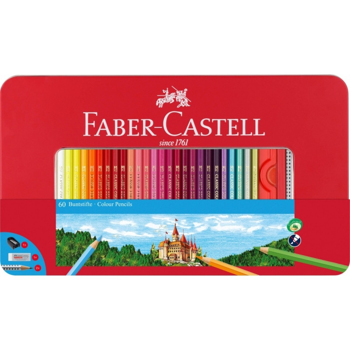 Faber-Castell Sekskantede farveblyanter i dåse med 60 stk (115894) i gruppen SPORT, FRITID & HOBBY / Hobby / Mal & Tegn / Kuglepenne, Farveblyanter & Tuschpenne hos TP E-commerce Nordic AB (D14012)