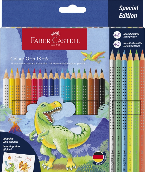 Faber-Castell CP Colour Grip dinosaurus 18+6 (201546) i gruppen SPORT, FRITID & HOBBY / Hobby / Mal & Tegn / Kuglepenne, Farveblyanter & Tuschpenne hos TP E-commerce Nordic AB (D14040)