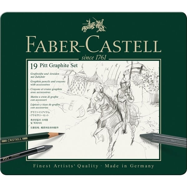 Faber-Castell Sæt Pitt Graphite dåse med 19 stk (112973) i gruppen SPORT, FRITID & HOBBY / Hobby / Mal & Tegn / Kuglepenne, Farveblyanter & Tuschpenne hos TP E-commerce Nordic AB (D14126)