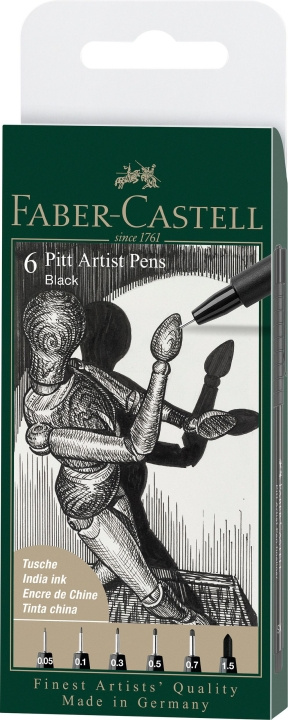 Faber-Castell Faber Castell - 6 pitt Artist Pen, pensel - Sort (167154) i gruppen SPORT, FRITID & HOBBY / Hobby / Mal & Tegn / Kuglepenne, Farveblyanter & Tuschpenne hos TP E-commerce Nordic AB (D14127)