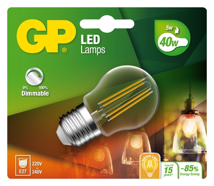 GP - LED-lampe Filament Mini Globe, E27, DIM, 5W (40W), 470lm i gruppen HJEMMEELEKTRONIK / Lys / LED lamper hos TP E-commerce Nordic AB (D14197)