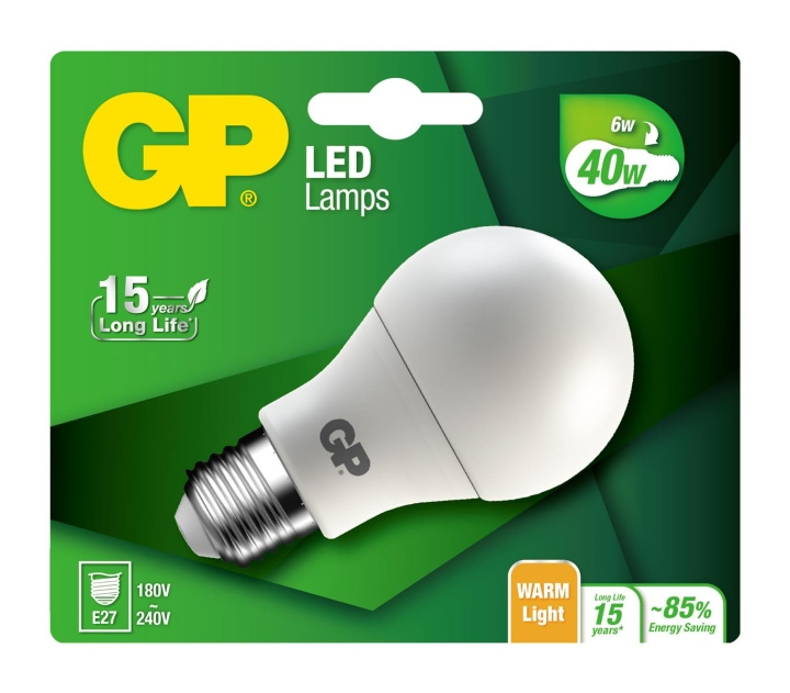 GP LED-lampe Classic, E27, 6W (40W), 470lm i gruppen HJEMMEELEKTRONIK / Lys / LED lamper hos TP E-commerce Nordic AB (D14204)