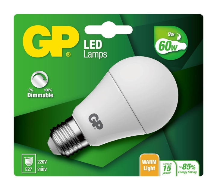 GP LED-lampe Classic, E27, DIM, 9W (60W), 806lm i gruppen HJEMMEELEKTRONIK / Lys / LED lamper hos TP E-commerce Nordic AB (D14207)