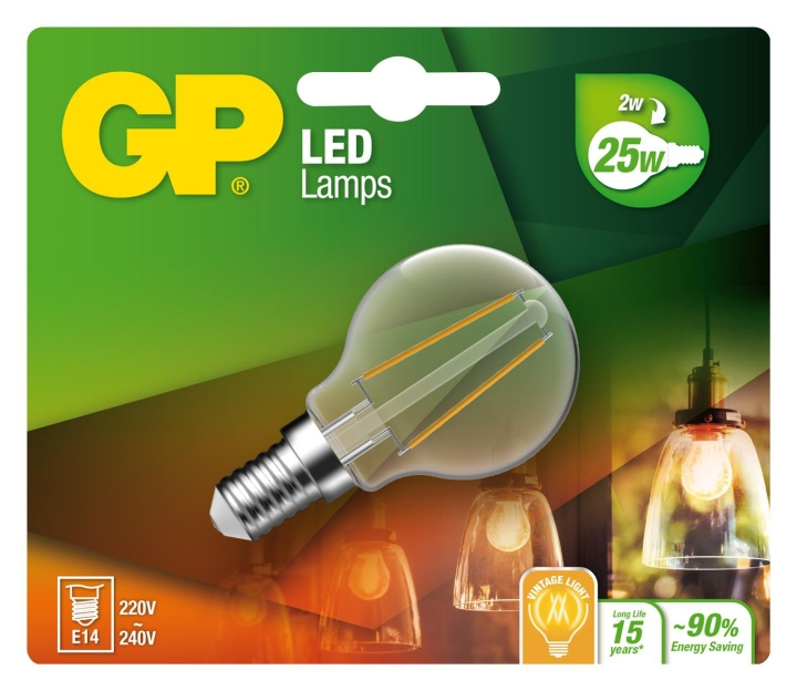 GP LED-lampe Filament Mini Globe, E14, 2W (25W), 250lm i gruppen HJEMMEELEKTRONIK / Lys / LED lamper hos TP E-commerce Nordic AB (D14213)