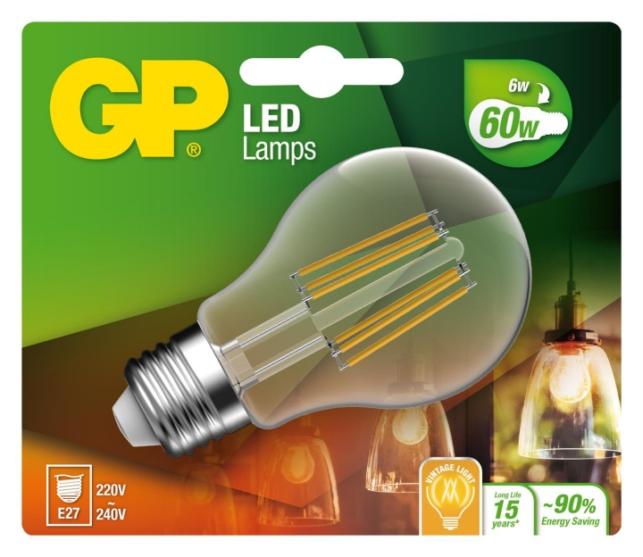 GP LED-lampe Classic Filament, E27, 6W (60W), 806lm i gruppen HJEMMEELEKTRONIK / Lys / LED lamper hos TP E-commerce Nordic AB (D14217)