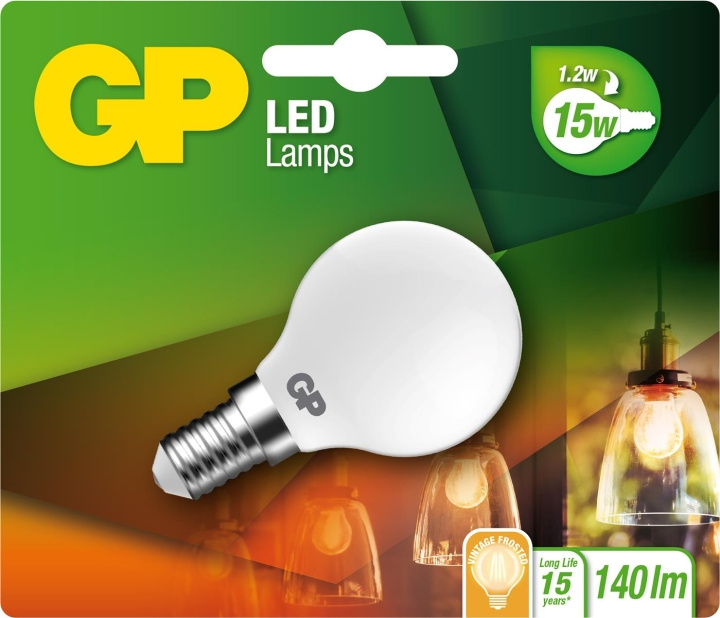 GP LED-lampe Filament Frozen Mini Globe, E14, 1,2W (15W), 136lm i gruppen HJEMMEELEKTRONIK / Lys / LED lamper hos TP E-commerce Nordic AB (D14221)