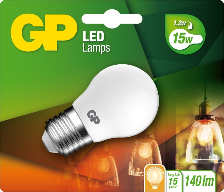 GP LED-lampe Filament Frozen Mini Globe, E27, 1,2W (15W), 136lm i gruppen HJEMMEELEKTRONIK / Lys / LED lamper hos TP E-commerce Nordic AB (D14222)