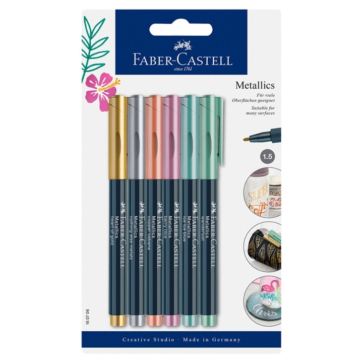 Faber-Castell Metallics Marker, 6 stk (160706) i gruppen SPORT, FRITID & HOBBY / Hobby / Mal & Tegn / Kuglepenne, Farveblyanter & Tuschpenne hos TP E-commerce Nordic AB (D14295)