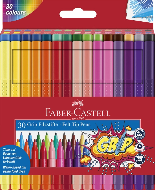 Faber-Castell Fiberpenne Grip Colour Marker sæt, 30 stk (155335) i gruppen SPORT, FRITID & HOBBY / Hobby / Mal & Tegn / Kuglepenne, Farveblyanter & Tuschpenne hos TP E-commerce Nordic AB (D14394)